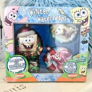 Sponge Bob, Vintage 2004, Set of 3, Glass Christmas Ornament In, Collectable Tin